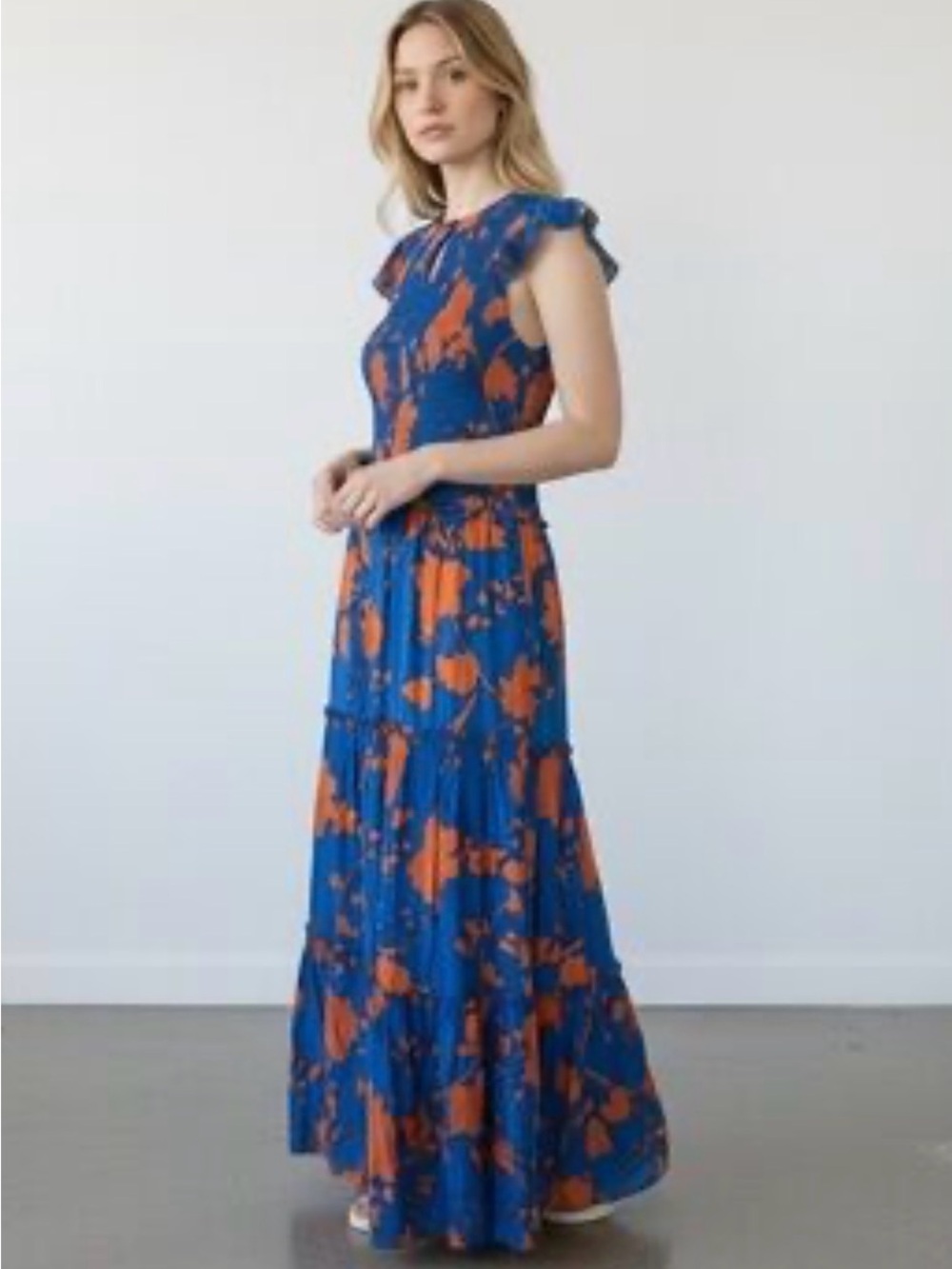 Anthropologie Abel the Label Blue and Orange Floral Maxi Dress